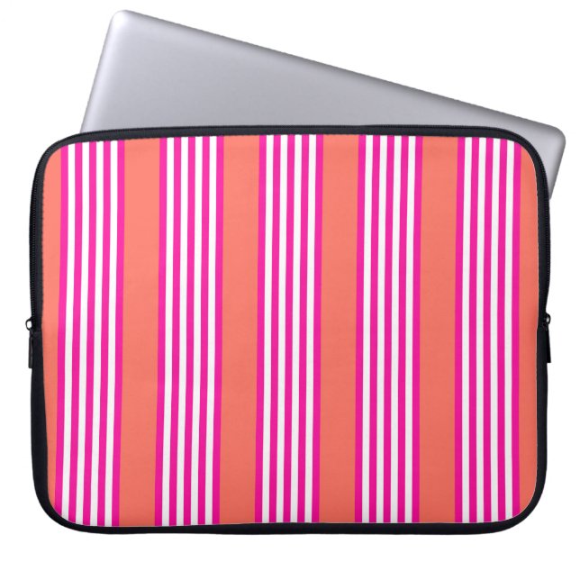 Capa Para Notebook Fuchsia e coral vivo: cinco listras (Frente)