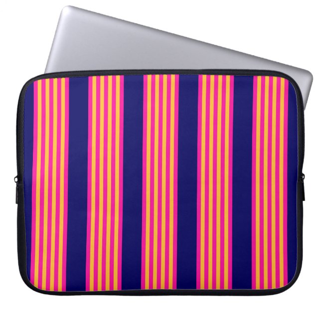Capa Para Notebook Fuchsia e listras amarelas com azul-marinho (Frente)