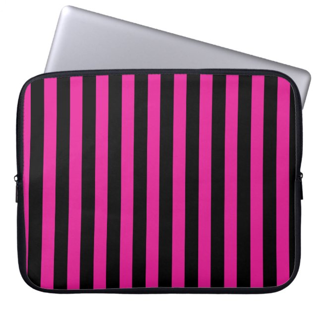 Capa Para Notebook Fuchsia e listras de doces pretas (Frente)