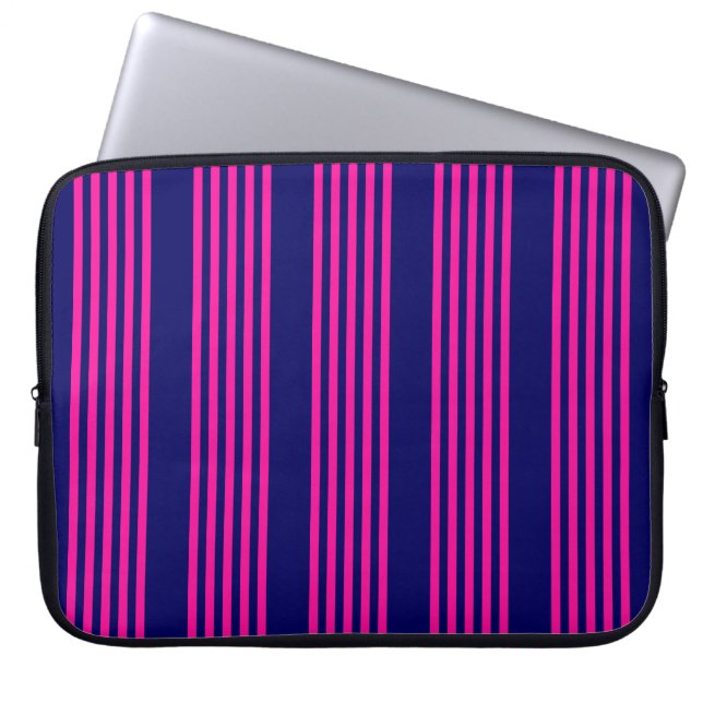 Capa Para Notebook Fuchsia e padrão de cinco faixas azul marinho (Frente)