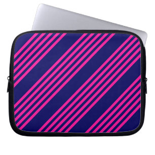 Capa Para Notebook Fuchsia e padrão de cinco faixas azul marinho