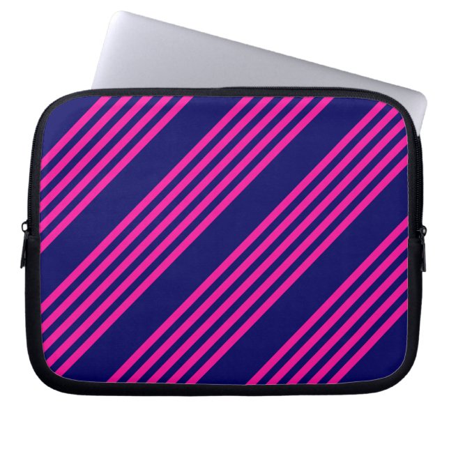 Capa Para Notebook Fuchsia e padrão de cinco faixas azul marinho (Frente)