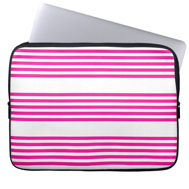 Capa Para Notebook Fuchsia e padrão de cinco faixas brancas (Frente)