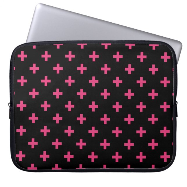 Capa Para Notebook Fuchsia polka cruza a preto (Frente)