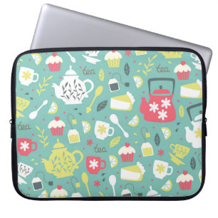 Capa Para Notebook Fundo com bule, Copas, Limão, Flores a