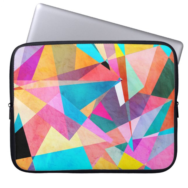Capa Para Notebook Fundo de Aquarela Geométrica abstrato Colorida (Frente)