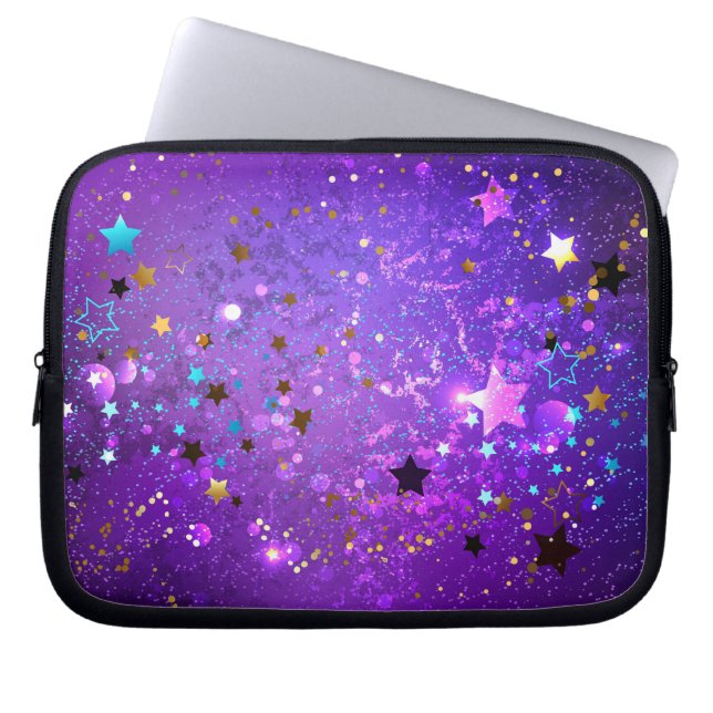 Capa Para Notebook Fundo de folhas roxas com estrelas (Frente)