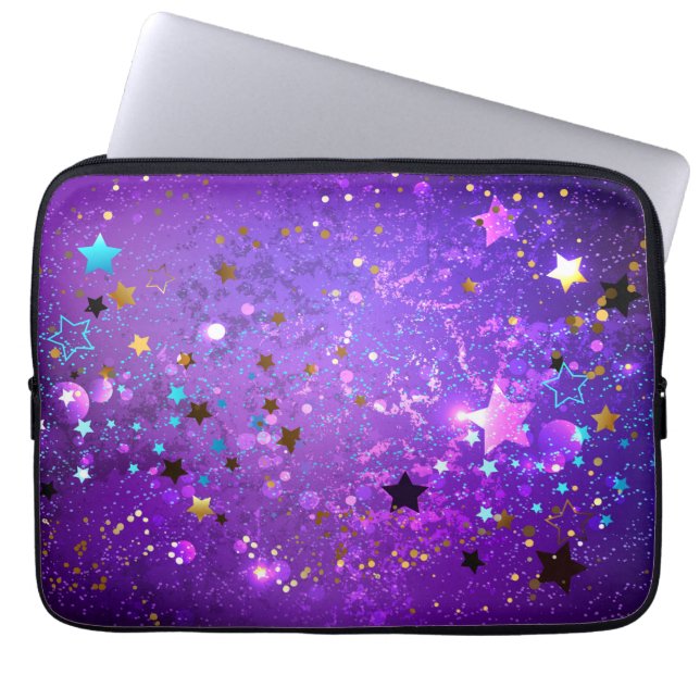 Capa Para Notebook Fundo de folhas roxas com estrelas (Frente)