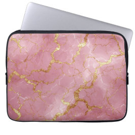 Capa Para Notebook Fundo de Mármore Rosa com Veias Douradas