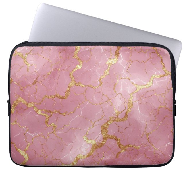 Capa Para Notebook Fundo de Mármore Rosa com Veias Douradas (Frente)