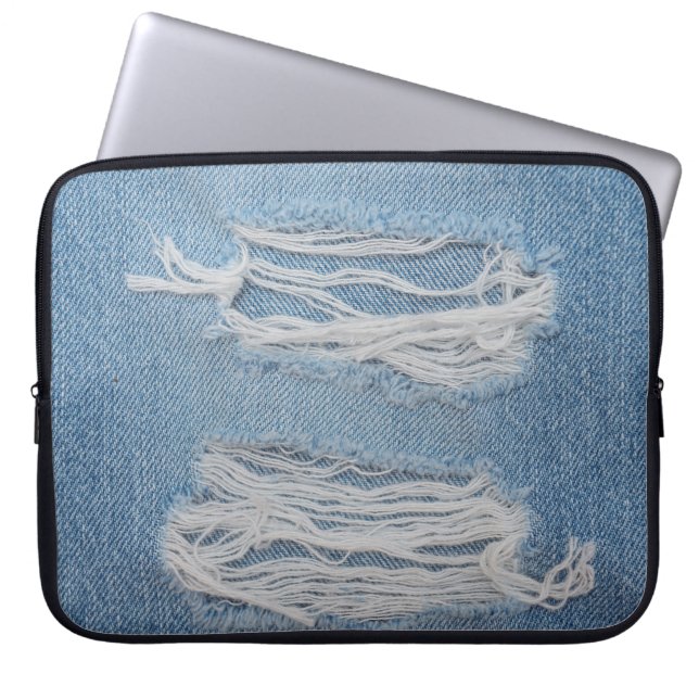 Capa Para Notebook Fundo de textura de jeans de denim rasgado azul. N (Frente)