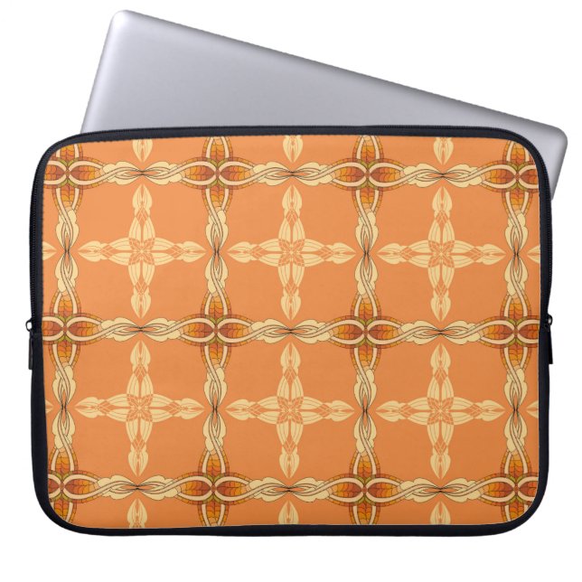 Capa Para Notebook Fundo laranja com tribo abstrato repetido (Frente)