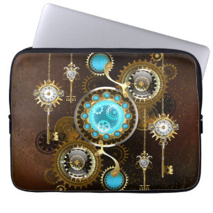 Capa Para Notebook Fundo Rusty Steampunk com Lentes Turquesa