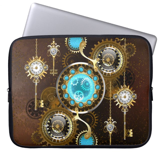 Capa Para Notebook Fundo Rusty Steampunk com Lentes Turquesa (Frente)