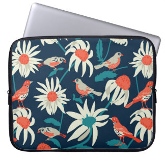Capa Para Notebook Fundo sem costura com flores e aves