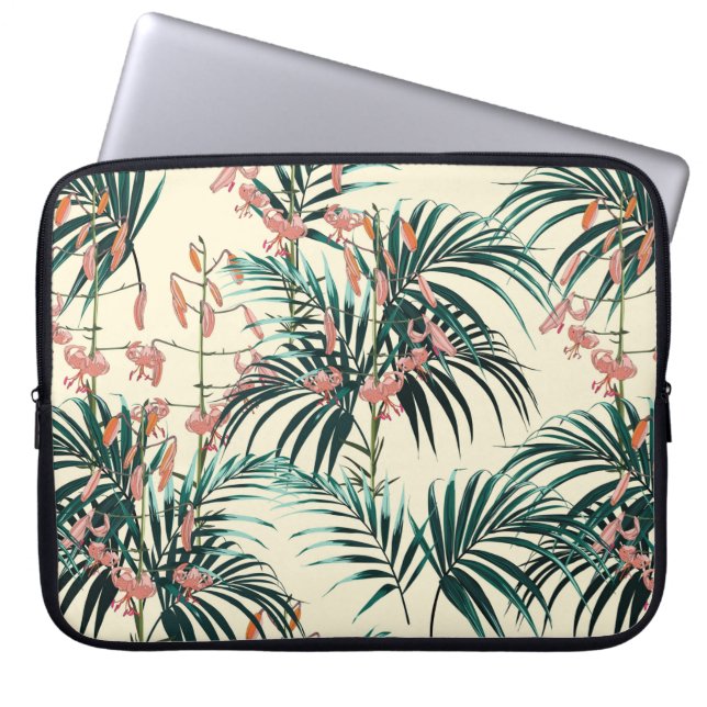 Capa Para Notebook Fundo tropical com plantas da selva. Sem costura (Frente)