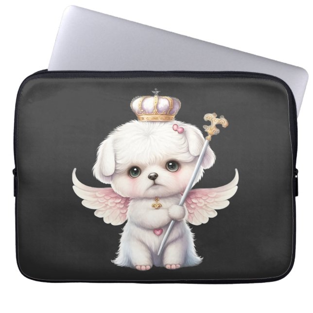Capa Para Notebook Furry Joy: Angel Wing Maltês Cachorro Puppy Gift (Frente)