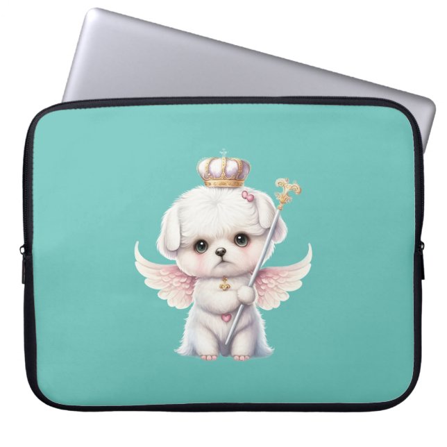Capa Para Notebook Furry Joy: Angel Wing Maltês Cachorro Puppy Gift (Frente)