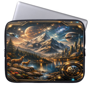 Capa Para Notebook “Fusão de Natureza Futurista – Laptop de Tecnologi