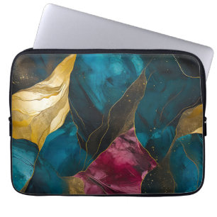 Capa Para Notebook Fusão Mármore Azul-Teal e Dourado à Meia-Noite