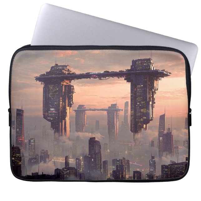 Capa Para Notebook Futuristic floating megastructures above the city (Frente)