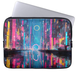 Capa Para Notebook Futuristic Vibrant Neon Night Cityscape