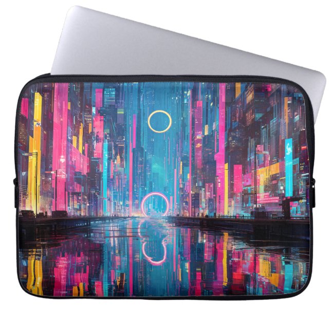 Capa Para Notebook Futuristic Vibrant Neon Night Cityscape (Frente)