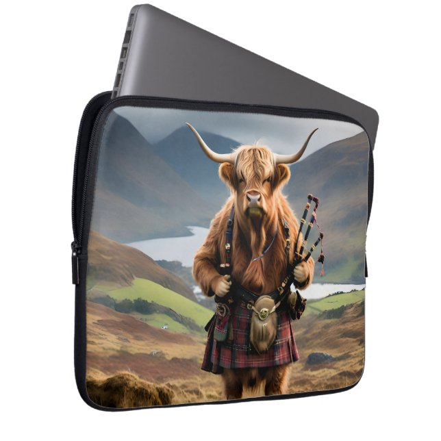 Capa Para Notebook Gado de Highland Escocês Tocando a Gaita de Foles, (Frente Esquerda)