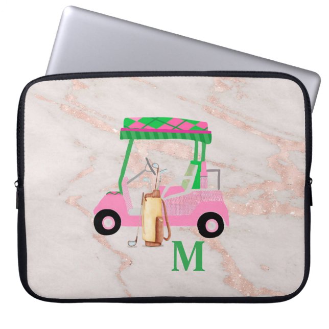 Capa Para Notebook Gal de Golf Chic, Marble Dourada rosa (Frente)