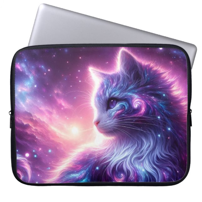 Capa Para Notebook Galáxia Cósmica Felina Mística Celestial (Frente)