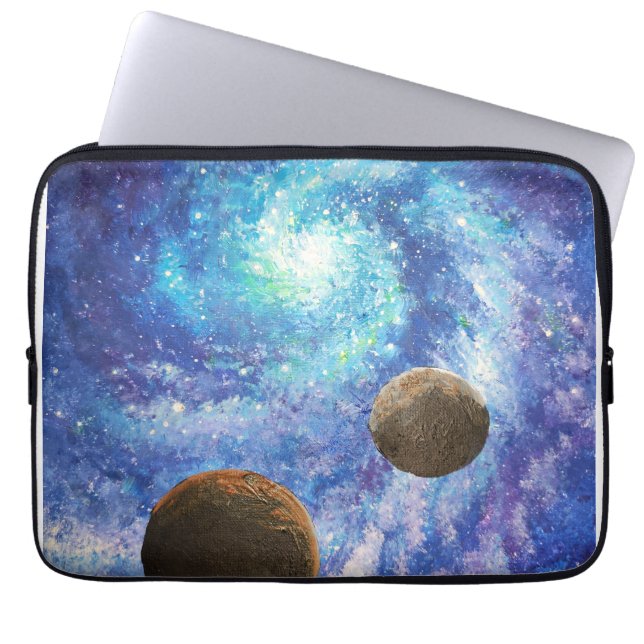 Capa Para Notebook Galáxias azuis e planetas (Frente)
