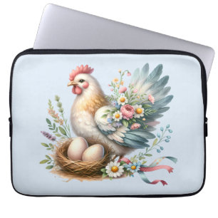 Capa Para Notebook Galinha Floral com Ovos Charme Vintage de Casa de