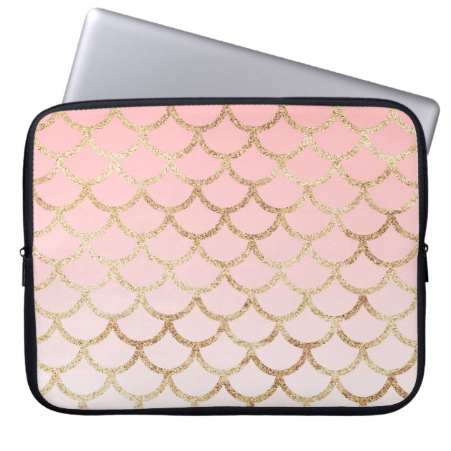 Capa Para Notebook Garota Blush Rosa e Dourada Sereia Glitter Sparkle (Frente)