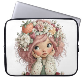 CAPA PARA NOTEBOOK GAROTA BONITA DE VERÃO COM FLORES E FRUTAS