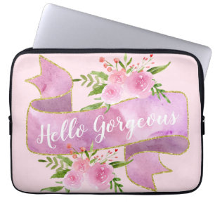 Capa Para Notebook Garota Bonito Floral Rosa, Rosa, Alô, Dourado,