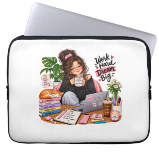 Capa Para Notebook Garota de Estudo de Café Aconchegante – Trabalhe D
