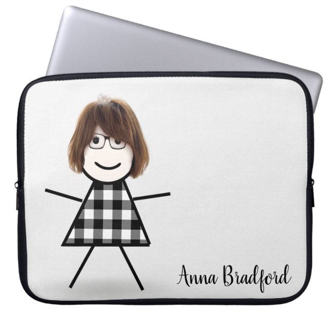 Capa Para Notebook Garota de palitos com cabelo e nome (Frente)