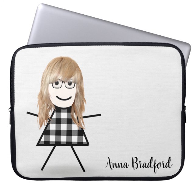 Capa Para Notebook Garota de palitos com cabelo e nome (Frente)
