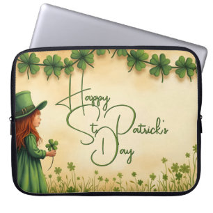 Capa Para Notebook Garota do Dia de São Patrício com Trevos