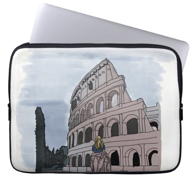 Capa Para Notebook Garota em frente a Colosseum. (Frente)