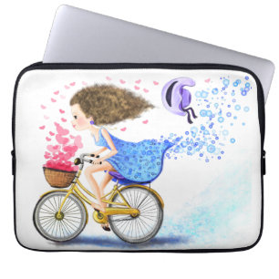 Capa Para Notebook Garota Feliz Em Uma Bicicleta - Corações Românt