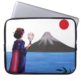Capa Para Notebook Garota Geisha Japonesa, Sol e Montanha Fuji