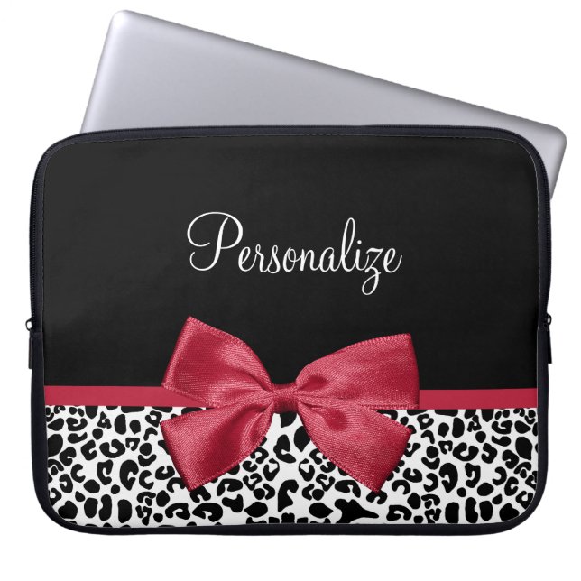Capa Para Notebook Garota Leopard Imprime Fita Vermelha Brilhante Com (Frente)