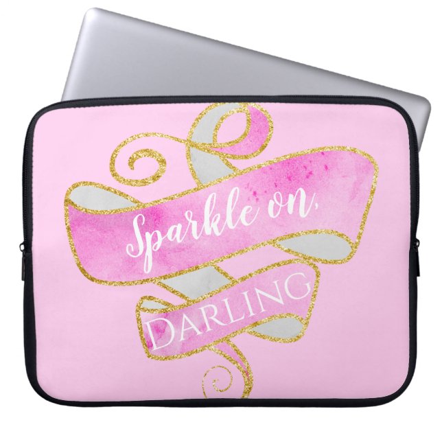 Capa Para Notebook Garota Leve Rosa Dourada Glitter Sparkle Ligada, Q (Frente)