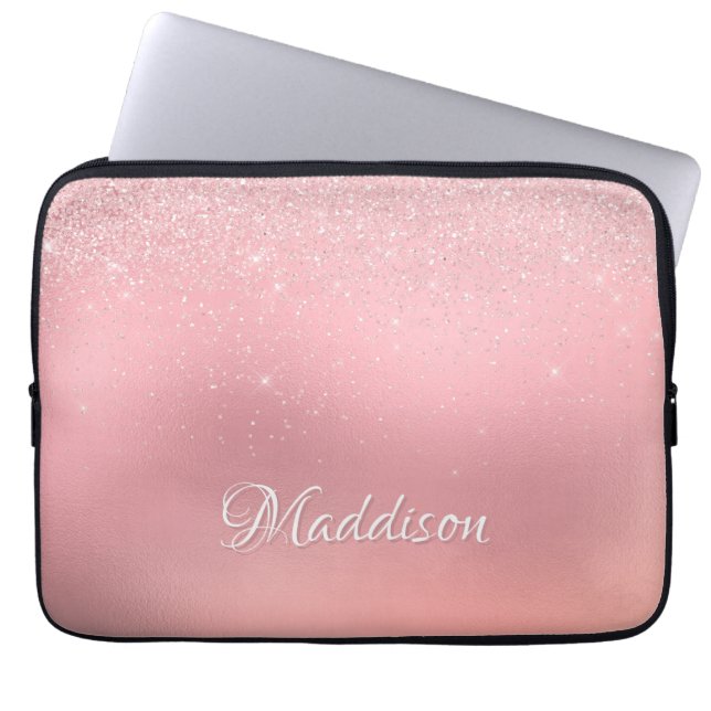 Capa Para Notebook Garota Moderna Blush Pink Silver Glitter (Frente)