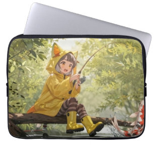 Capa Para Notebook Garota Neko Fofa em Casaco Amarelo de Chuva Pescan