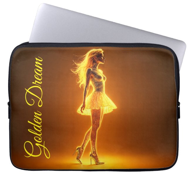 Capa Para Notebook Garota neon ouro em elegância brilhante (Frente)