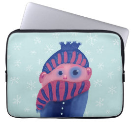Capa Para Notebook Garoto congelando Com Chapéu E Escarpa Frio No Inv