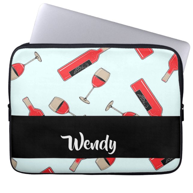 Capa Para Notebook Garrafas de vinho tinto e padrão de óculos (Frente)