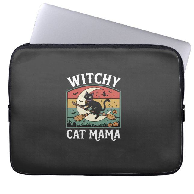 Capa Para Notebook Gata de Halloween Bruxa Mamãe (Frente)